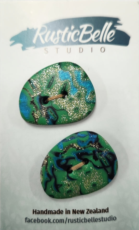 Rusticbelle Buttons - Polymer Clay Green Blue Gold