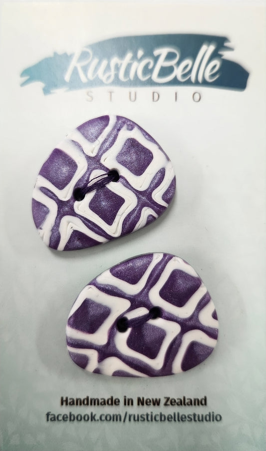 Rusticbelle Buttons - Polymer Clay Purple & White