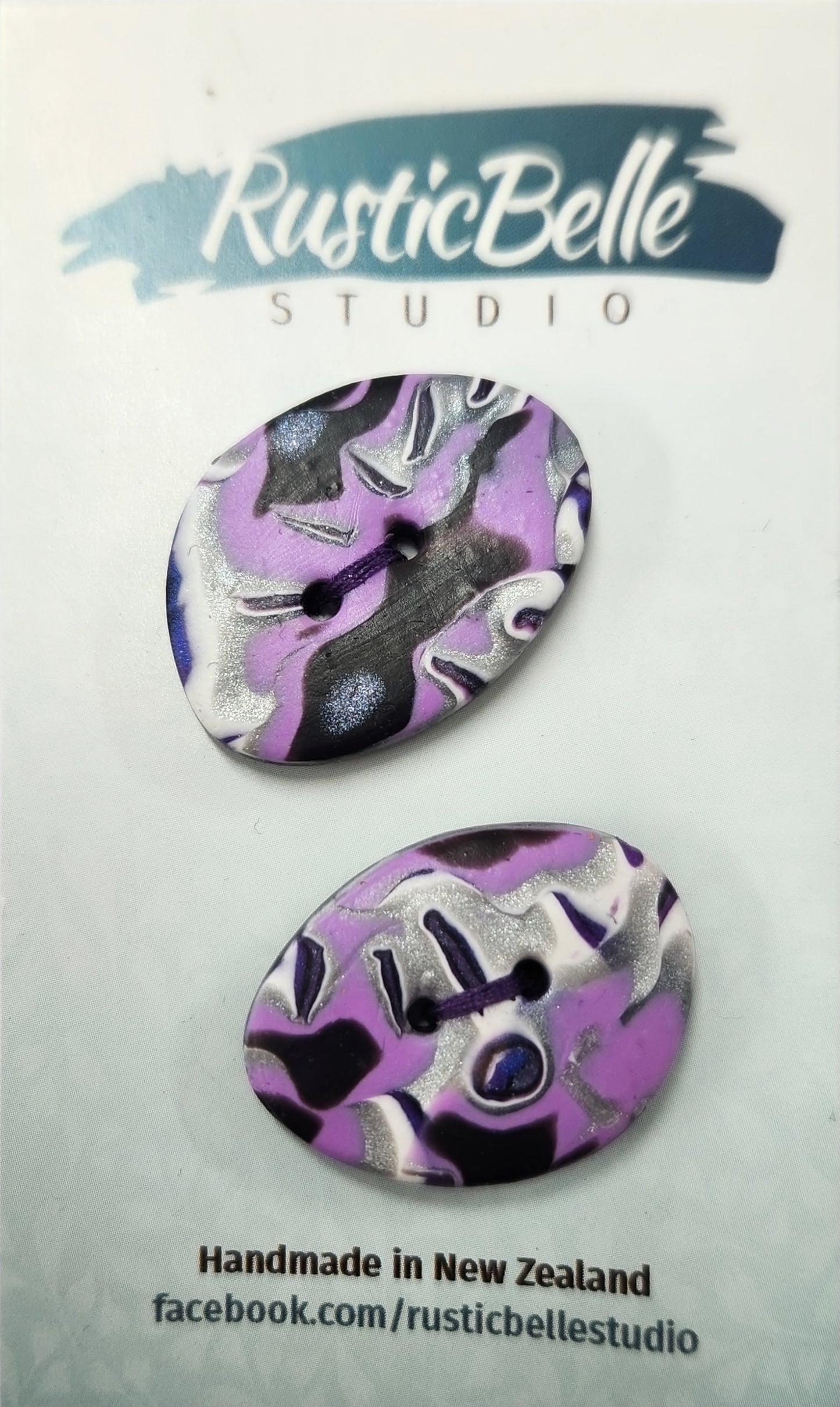 Rusticbelle Buttons - Polymer Clay Purple Black Grey