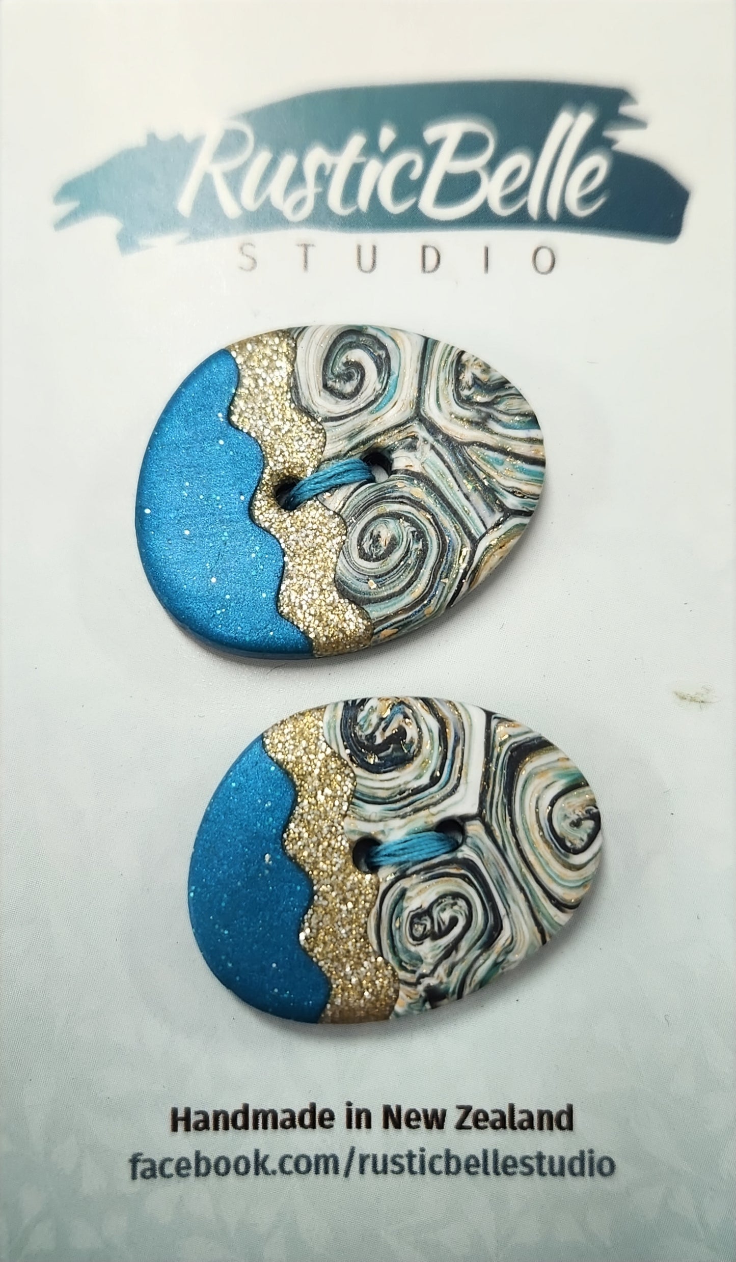 Rusticbelle Buttons - Polymer Clay Blue Gold