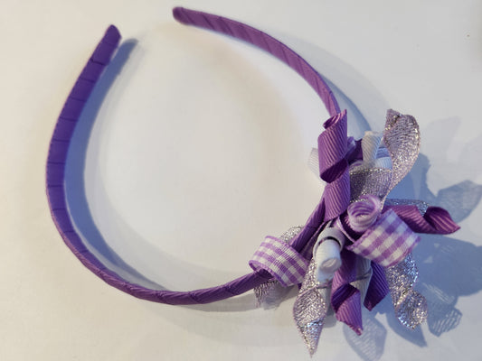 Hair Princess Headband Curly Purple Gingham
