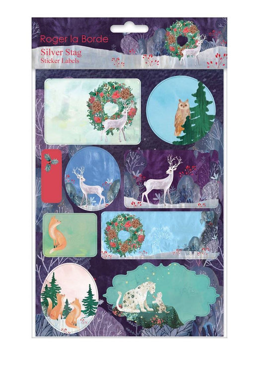 Roger La Borde - Silver Stag - Christmas Sticker Labels