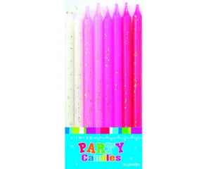 Party Candles 16pk Tall Glitter Pinks