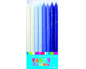 Party Candles 16pk Tall Glitter Blues