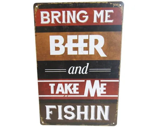 Art Tin Beer Fishing Sign