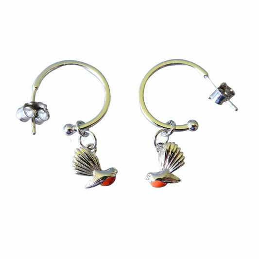 Sterling Silver Enamel Fantail Hoop Earrings