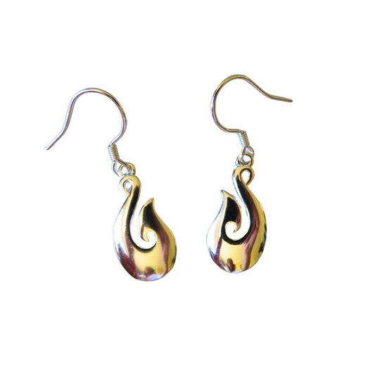 Fishing Hook or Matau Sterling Silver Earrings