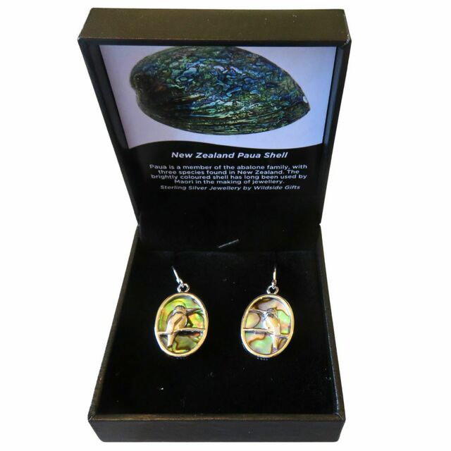 Kingfisher Sterling Silver with NZ Paua Oval Drop Earrings