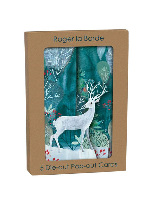 Roger La Borde - Silver Stag 5 Pkt - Christmas Trifold Card Kraft Pack