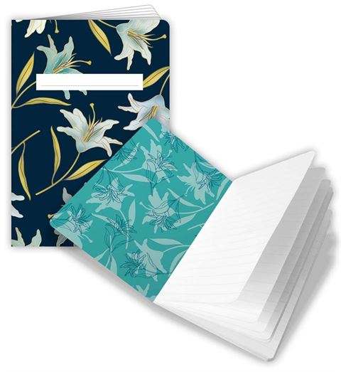 Quire Publishing - Lillies on Blue - A6 Splendid Notebook