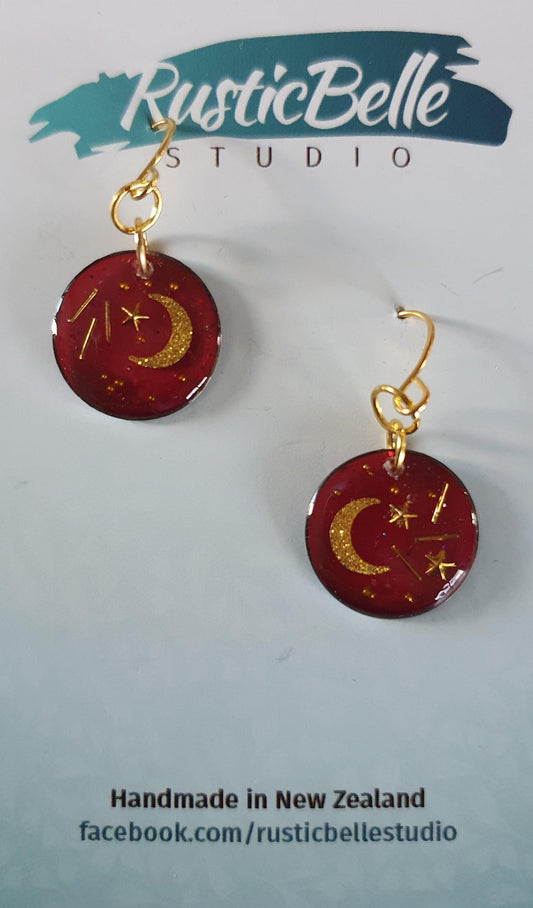 Rusticbelle Earrings - Red Circle Moons
