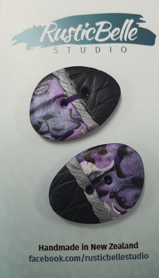 Rusticbelle Buttons - Polymer Clay Purple Black