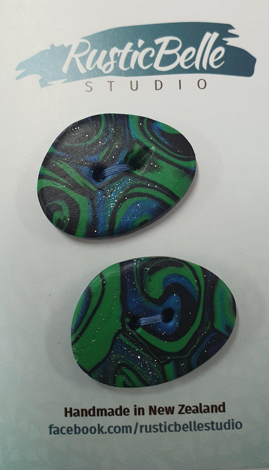 Rusticbelle Buttons - Polymer Clay Green Blue