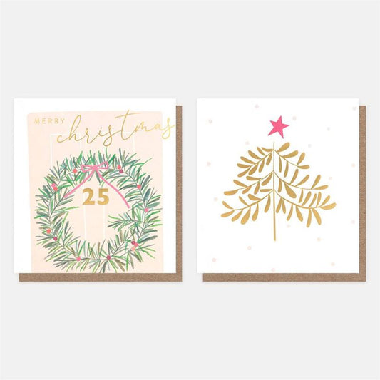 Caroline Gardner - Door Wreath & Gold Tree - Christmas Card