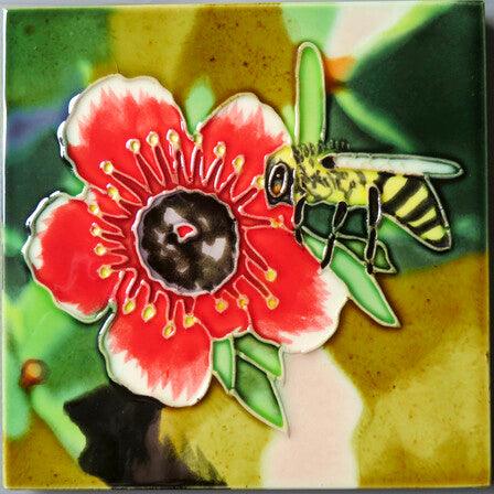 Ceramic Art Tile Bee on Manuka Flower