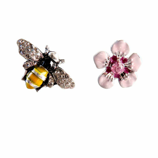 Bee and Manuka Flower Enamel Stud Earrings