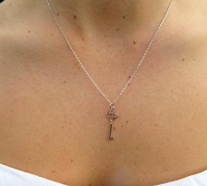 Sterling Silver Antique Key Pendant on Chain