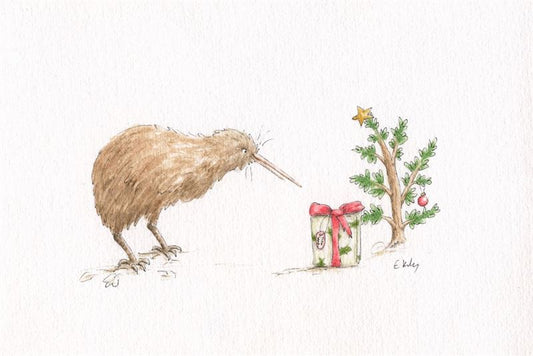 Emily Kelly - Kiwi With Present - Christmas Card
