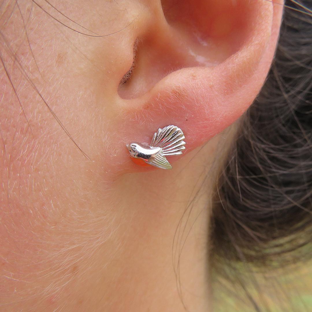 Sterling Silver Enamel Fantail Stud Earrings