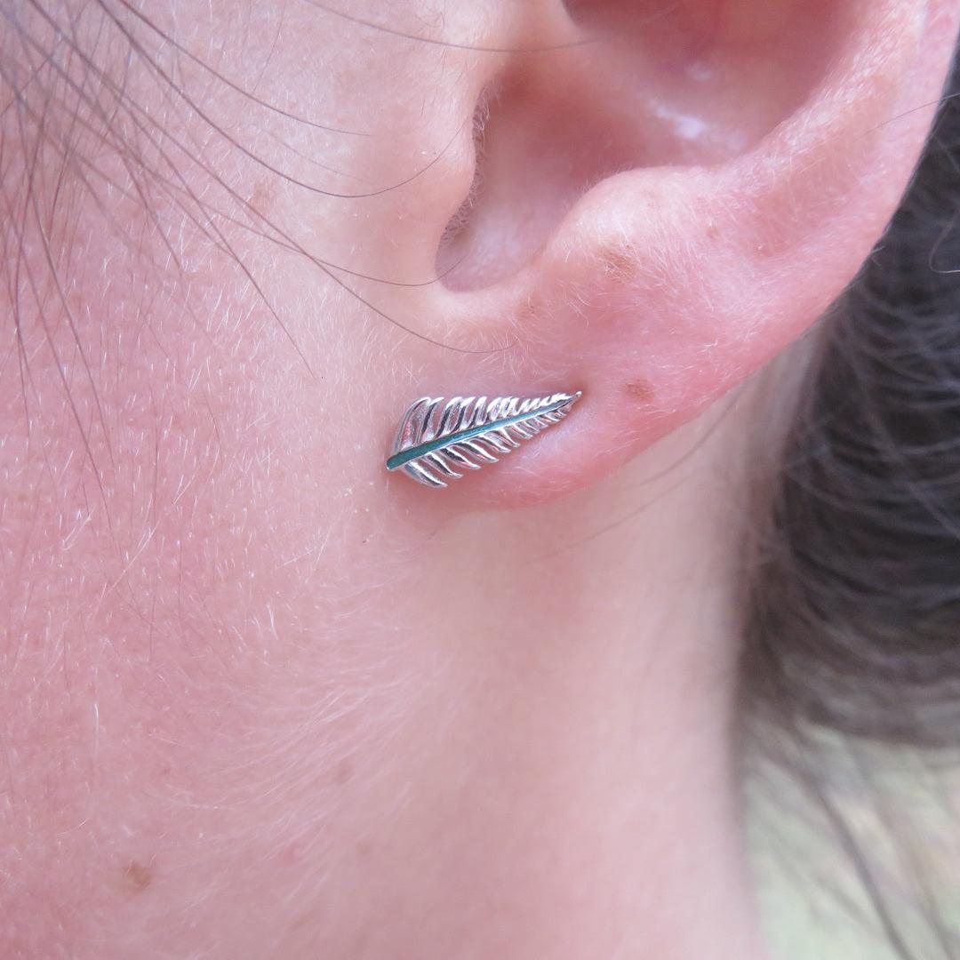 Sterling Silver Enamel Fern Stud Earring